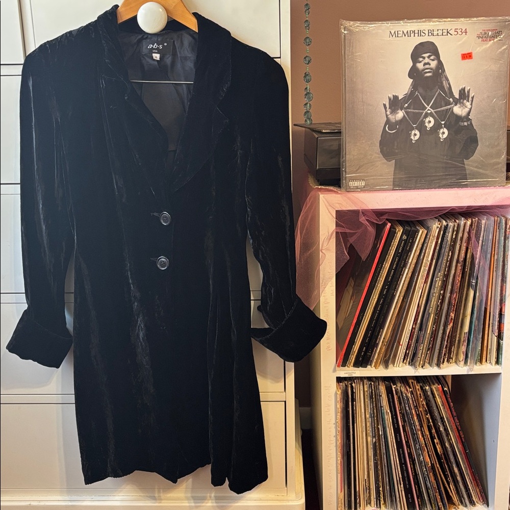 ABS Vintage 90’s Velvet Duster Jacket Coat Velvet Grunge Designer 4 Dress